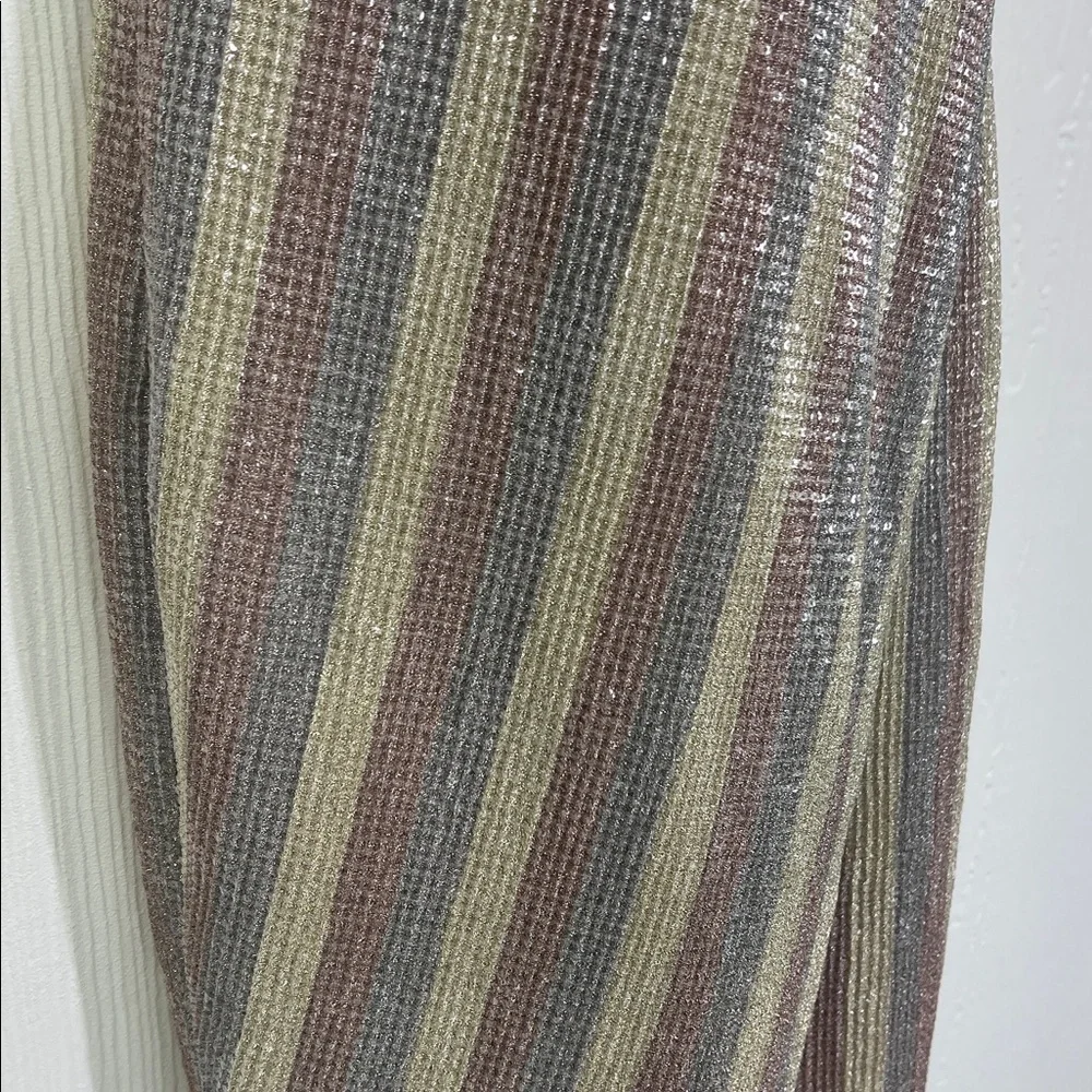 Saylor - Meghan Multi Colored Sequin Stripped Faux Wrap Midi Dress Size Small